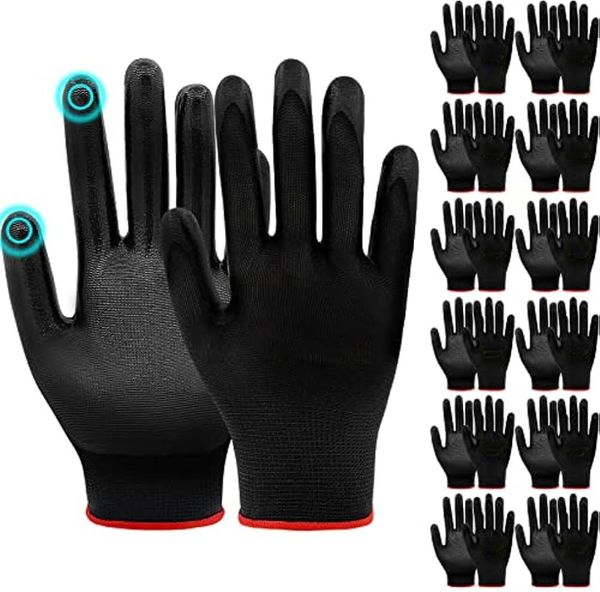 Рабочие перчатки, 12 часов, с нитриловыми ладонями для превосходной сцепления и защиты, а также поддержкой сенсорного экрана. Это легкие рабочие перчатки для мужчин и женщин. Черный