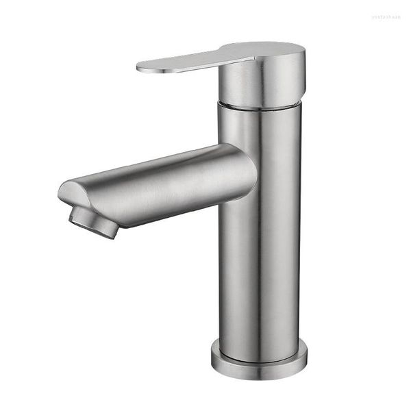 Rubinetti per lavandino del bagno Rubinetto per lavabo in acciaio inossidabile 304 Foro singolo e lavaggio a mano con acqua miscelata fredda