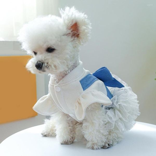 Hundebekleidung, Haustierkleid mit großer Schleife, Dekoration, Traktionsring, stilvolle Perlenprinzessin, einfach zu tragen für kleine Hunde