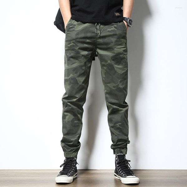 Calças masculinas camuflagem militar carga joggers cintura elástica ao ar livre magro lápis calças do exército para masculino
