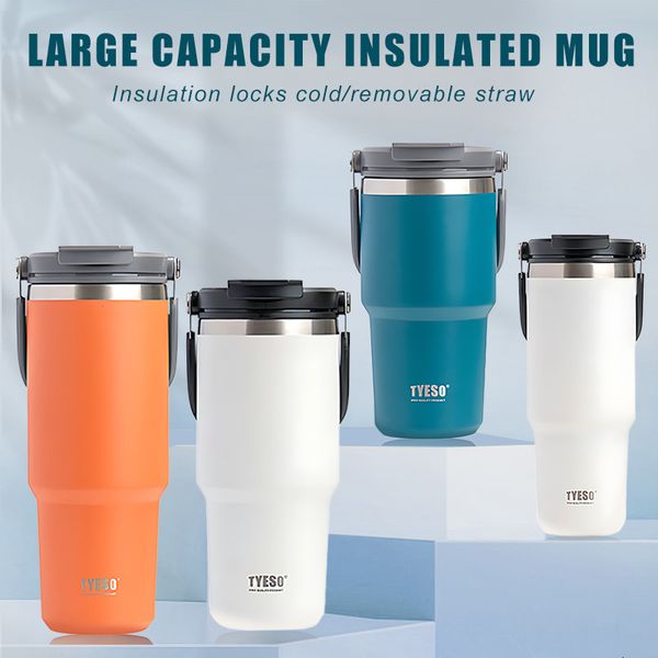 Wasserflaschen Tyeso Thermoflasche Edelstahl Kaffeetasse Doppelte Thermoswasserflasche Vakuumflasche Isolierte Reiseautotasse mit Strohhalm 230831