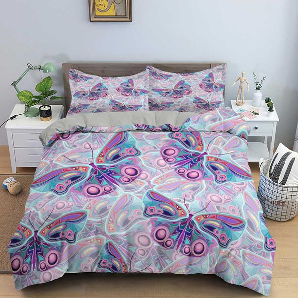 Set di biancheria da letto Copripiumino a farfalla con foglie tropicali Foglie Copripiumini stampati con motivo caldo con custodia Set di biancheria da letto 2/3 pezzi