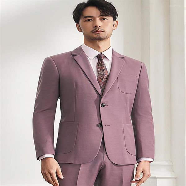 Ternos masculinos conjunto de terno blazer calça 28% lã 120s casamento noivo usar luz roxo fino ajuste 2022 verão lazer normal homem cl296z