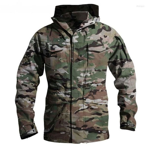 Мужские куртки военная камуфляж тактическая куртка с капюшоном осень и зимняя ветропроницаемая Ветропроницаемая водонепроницаемая многосайна