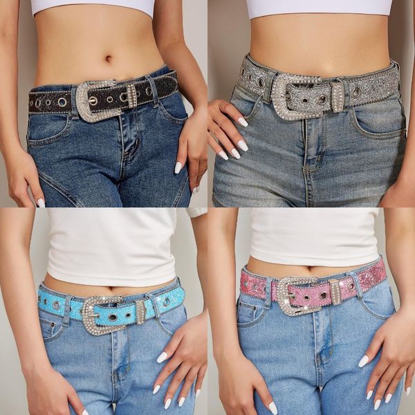 Cintos de strass de luxo para mulheres homens y2k ocidental punk feminino cinto bling diamante cristal cravejado cinto para jeans cowboy cowgirl