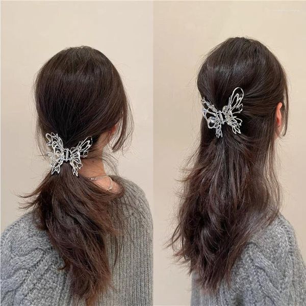 Fermagli per capelli Scava fuori spilli a cuore a farfalla per donna Ragazza Accessori per gioielli con clip Harajuku in metallo vintage color argento