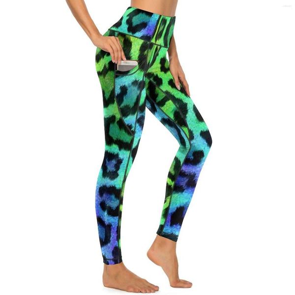 Leggings da donna Pantaloni da yoga fitness con stampa leopardata bicolore Push Up Leggins alla moda Collant sportivi con grafica elastica Regalo