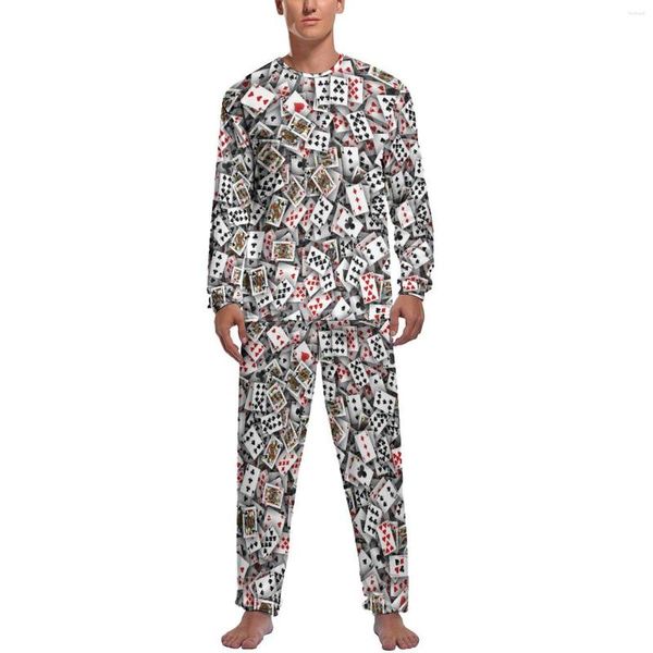 Pijamas masculinos poker cards pijamas jogando masculino manga longa moda pijama conjuntos 2 peças estética outono design casa terno presente idéia