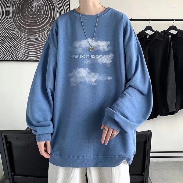 Moletons masculinos M-8XL 5 cores moletom moda tie-dye nuvens impressas suéter com gola redonda para hip-hop solto de manga comprida