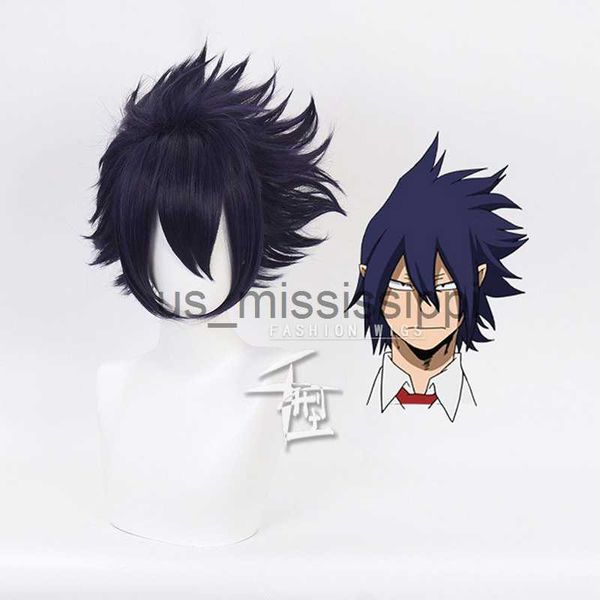 Parrucche Cosplay My Hero Academia Boku no Hiro Akademia Amajiki Tamaki Parrucca cosplay corta blu scuro Capelli sintetici Protezione per parrucca Perucas x0901