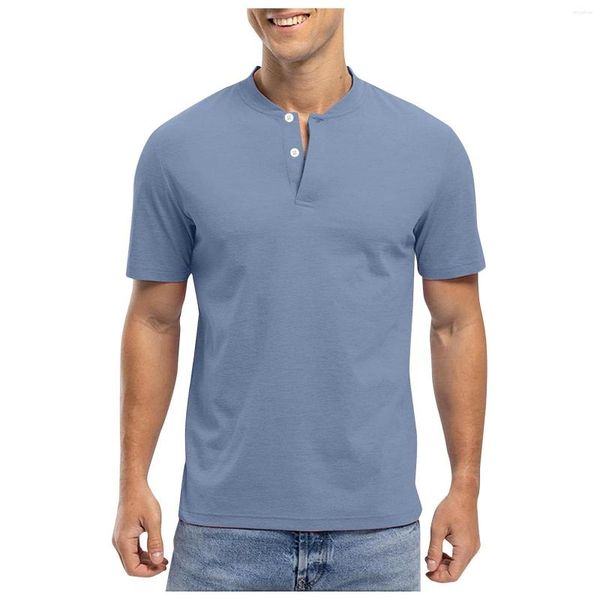Camisa polo masculina verão casual camisa respirável botão v pescoço manga curta streetwear sólido suor-absorvente ropa hombre