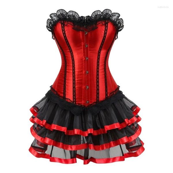 Bustiers espartilhos vermelho espartilho vestido feminino overbust e preto tutu saia conjunto plus size sexy traje burlesque outfit S-6XL