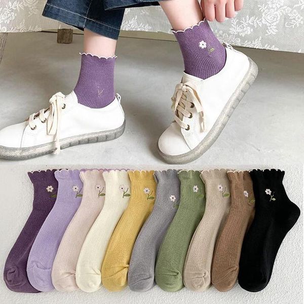 Kadınlar SOCKS Kadınlar Net Kırmızı Güneş Serisi Sevimli Çiçek Kıvrık Gevşek Pamuk Kore Stili