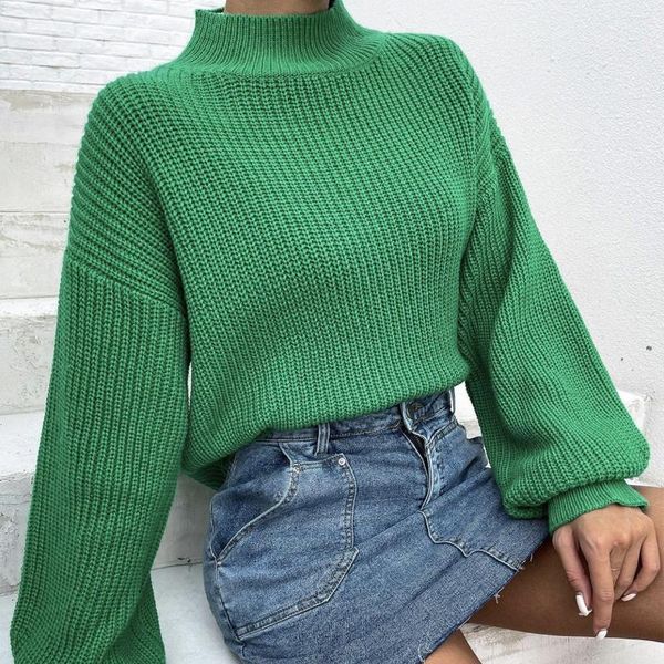 Suéter feminino verde y2k kintted suéter mulheres gola alta crochê jumper top e-girl pulôver primavera outono inverno sueter trabalho jumpers