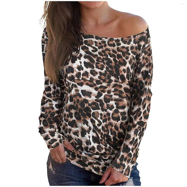 Canotte da donna con spalle scoperte T-shirt scozzese a maniche lunghe Camicetta con stampa leopardata T-shirt corta Y2k Canotte carine Abiti di lusso