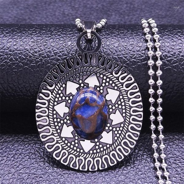 Подвесные ожерелья богемный натуральный камень из нержавеющей стали серебряный цвет исламское ожерелье ювелирные изделия Bijoux Femme N3605S04