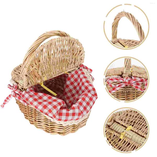 Set di stoviglie Cestino da picnic Conservazione di verdure Snack Vassoi rotondi in legno Lino intrecciato Tessitura domestica Cipolla per bambini