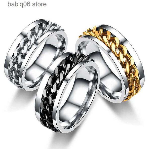Anéis de banda de aço titânio anéis de corrente rotativa para mulheres homens anel giratório multifuncional anel de corrente masculino abridor de garrafa anel t230727