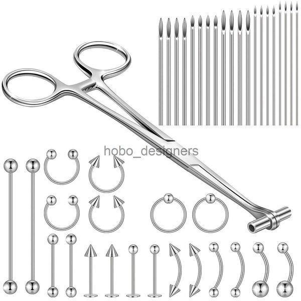 Labret Lip Piercing Jóias 41 peças Kit de ferramentas de piercing corporal inclui alicate de pinça de septo 20 peças agulhas de piercing de aço inoxidável 316L e 20 peças joias x0901