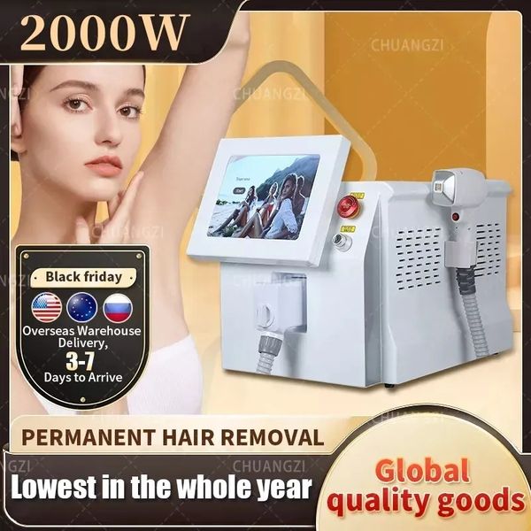 Hot Sale Laser Hair Hair Epilator 2000W Ice Platinum Laser 755 808 1064 Диод Удаление волос безболезненно 808 нм машины