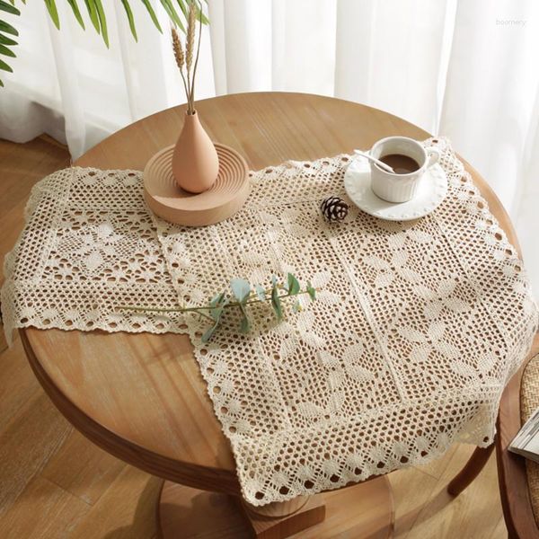 Guardanapo de mesa reutilizável algodão linho placemat crochê renda oco simples toalha de mesa tiro panos de fundo guardanapos pano