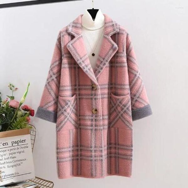 Frauen Pelz 2023 Frauen Grid Herbst Winter Casual Verdickt Faux Mantel Pelzigen Warme Oberbekleidung Lose Lange Jacke