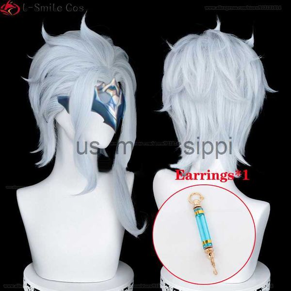 Perruques de cosplay Jeu Genshin Impact Fatui Cosplay Doctor II Dottore Perruque 30 cm Court Homme Résistant à la chaleur Cheveux Halloween Party Anime Perruques Perruque Cap x0901