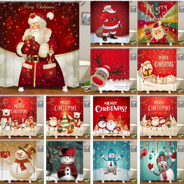 Natal impresso banheiro cortina de chuveiro boneco de neve papai noel elk tecido poliéster à prova dwaterproof água cortinas banho decoração para casa 280k