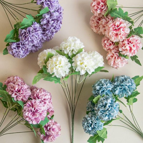 Dekorative Blumen Künstliche Hortensie 7 Köpfe Rosa Lila Ball Seidenblume DIY Hausgarten Hochzeit Party Zimmer Shop Dekoration