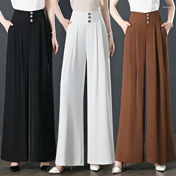 Pantaloni da donna Versione a gamba larga in seta di ghiaccio a vita alta per l'estate Pantaloni con gonna per pulire il pavimento oversize, larghi e versatili