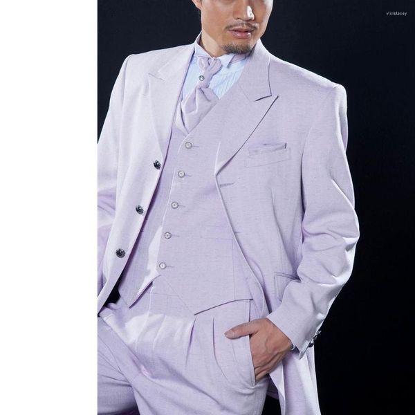 Erkek takım elbise kostüm hombre takım düğün ışığı purple zarif terno smokin üç parçalı ceket pantolon yelek ince fit tam set 2023