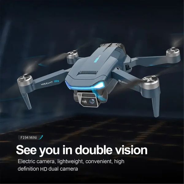 Drone con cámara HD gran angular dual F194, batería única, cámara ajustable, retorno con un botón, modo sin cabeza, corrección magnética del suelo, modo de luz de flujo interior, seguimiento GPS