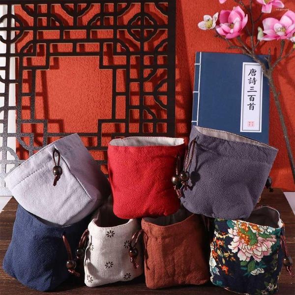 Sacos de compras Saco de armazenamento de chá para animais de estimação Pacote de cordão Bolso Ferramentas de linho de algodão Teaware Bule Teacup