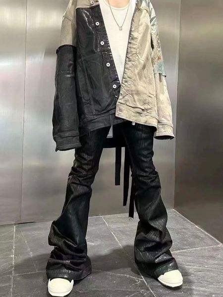 Original gewachste Jeans für Herren, ausgestellte Jeans, Boot-Cut-Hose für Herren, Übergröße, Herren, Übergröße, Streetwear, lockere, kausale Jeans