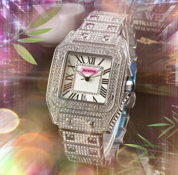 Relógio quadrado romano com mostrador série tanque, feminino, cristal, aço inoxidável, movimento de quartzo, caixa cheia de diamantes, relógio rosa, ouro, prata, pulseira, presentes