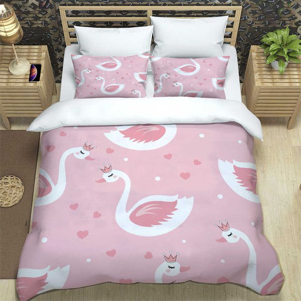 Set di biancheria da letto Set di biancheria da letto con stampa cigno rosa, ragazzo, ragazza, bambini, adulti per letti, copripiumino, dimensioni set di biancheria da letto