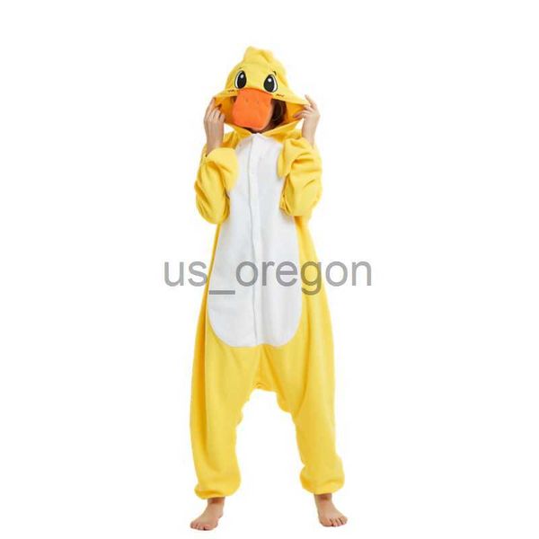 Startseite Kleidung Erwachsene Polar Fleece Kigurumi Frauen Kleine Gelbe Ente Kostüm Männer Tier Onesies Pyjamas Halloween Karneval Party Overall x0902