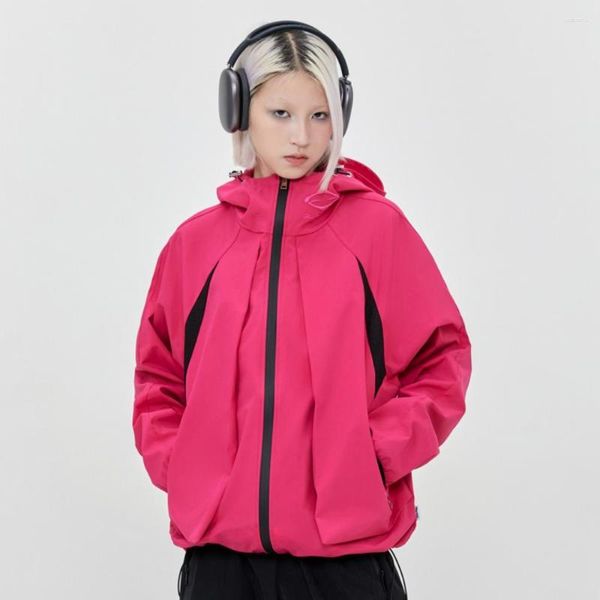 Damen-Trenchcoats mit Reißverschluss, Kapuze, Schwarz, Übergröße, rosa Jacken, Windjacken, große Winterkleidung, Streetwear für Männer, Frauen, Mädchen