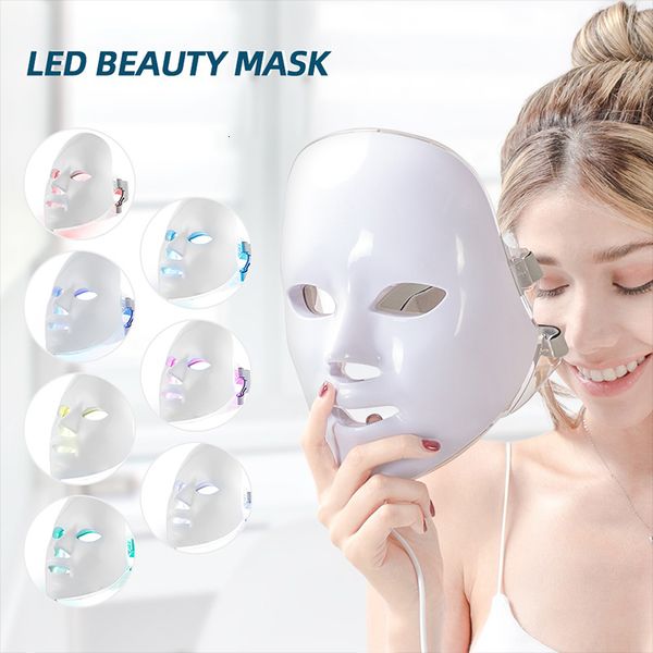 Yüz Masaj Led Maskesi Tam Güzellik Cihazları 7 Renk Pon Cilt Gençleştirme Kırışıklık Akne Çıkartma Bakım Araçları Maskara 230831