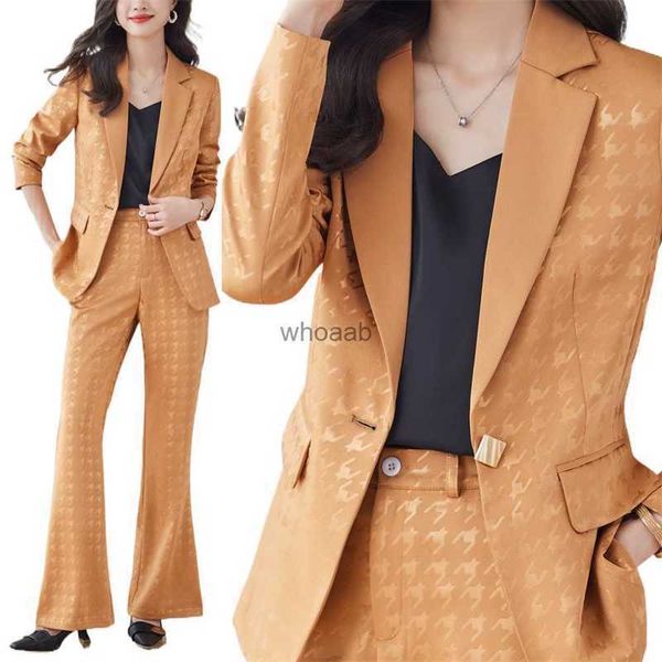 Kalite Sonbahar Resmi Bayanlar Basılı Parlak Blazer Koreli Kadın İş Takımı İş Giyim Ofis Pantolon Ceket Setleri 2023 Kış HKD230901