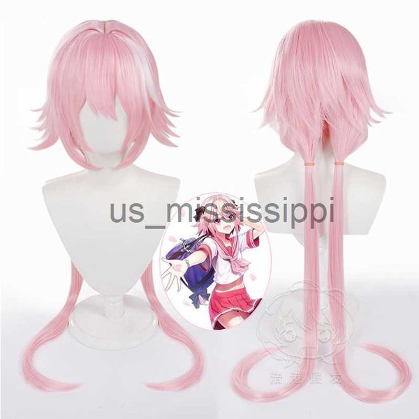 Parrucche Cosplay FateGrand Ordine Astolfo Parrucca Cosplay Anime Donna Rosa Bianco Colore misto Capelli lunghi Halloween Natale Costume Festa Gioco di ruolo x0901