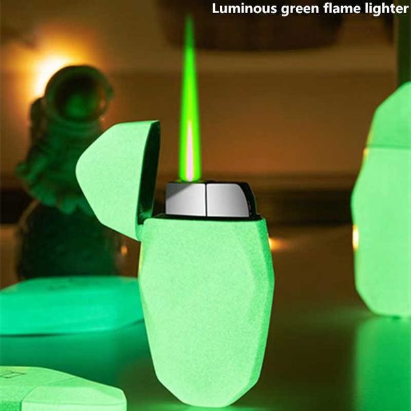 Creativo getto luminoso fiamma verde butano senza gas accendino metallo finitura vernice diamante piccolo e facile da trasportare accessori per fumatori 1CN7