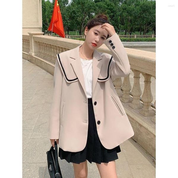 Damenjacken Jacke Navy Kragen Einreiher Anzug Mantel Frauen Lose Koreanische Frühling Herbst Mode Weibliche Casual Oberbekleidung