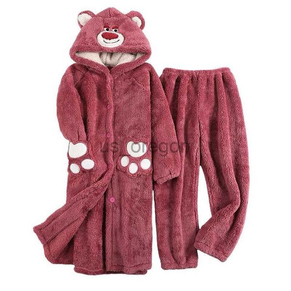 Домашняя одежда Кигуруми Животные фланель пижамы Зимние женские девочки медведь ночная рубашка костюма пижамы мультфильм мягкий флисо