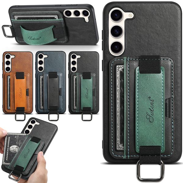 Capa de telefone de couro com alça de pulso para iPhone 15 14 Plus 13 12 11 Pro Max Samsung Galaxy S23 S22 Ultra S23FE Google Pixel 8 8Pro Sony Xperia 1 10 5 Slot para cartão Suporte de carteira Shell