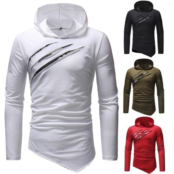 Moletom com capuz masculino, moletom masculino de cor longa, outono e inverno, manga combinando com top scratch slim com. Manga