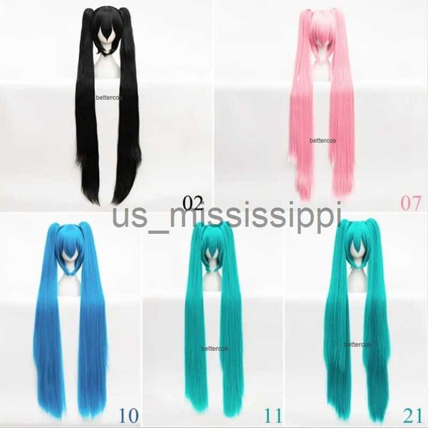 Cosplay perukları yüksek kaliteli vokaloid miku cosplay peruk uzun ısıya dayanıklı sentetik saç klips atış kuyruğu peruk kapağı x0901