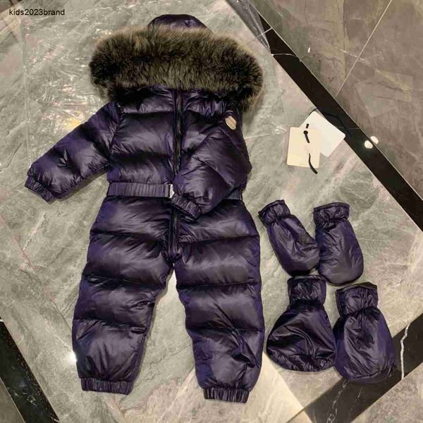 Designer Kids Donsjacks Hoed Kraag Afneembare Baby Overall Maat 0-4 Winter Warme Kleding Bont Capuchon Uitloper Aug30