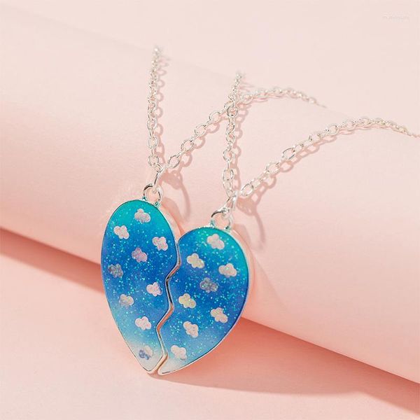 Colares de pingente 2 Pçs / set Coração Quebrado Glitter Céu Azul Nuvem Amigo Meninas Colar Para Crianças Amizade Jóias Presentes