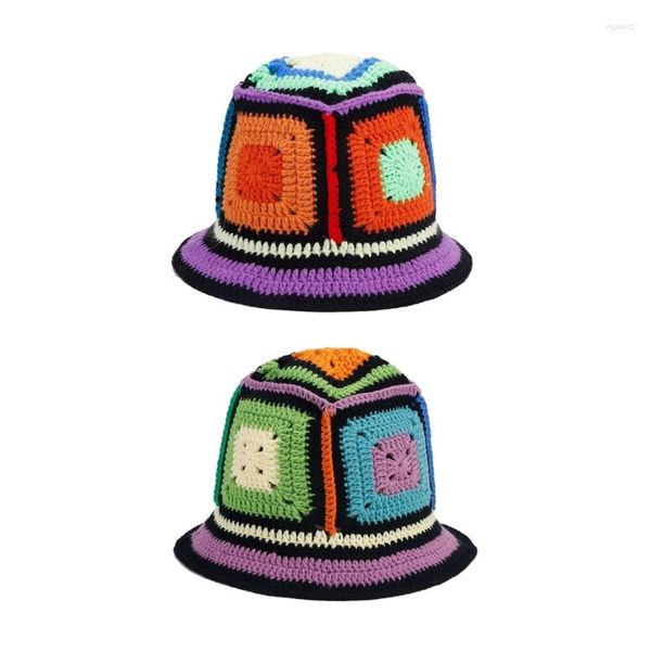 Berets Mulher Balde Chapéu Crochet Color Matching Fisherman Cap Respirável Anti-UV